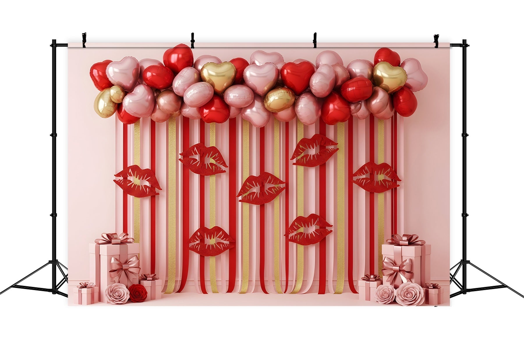 Valentine Balloon Backdrop Striped Lips Heart Display Valentine's Day Backdrops UK By Magali