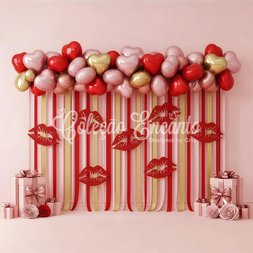 Valentine Balloon Backdrop Striped Lips Heart Display Valentine's Day Backdrops UK By Magali