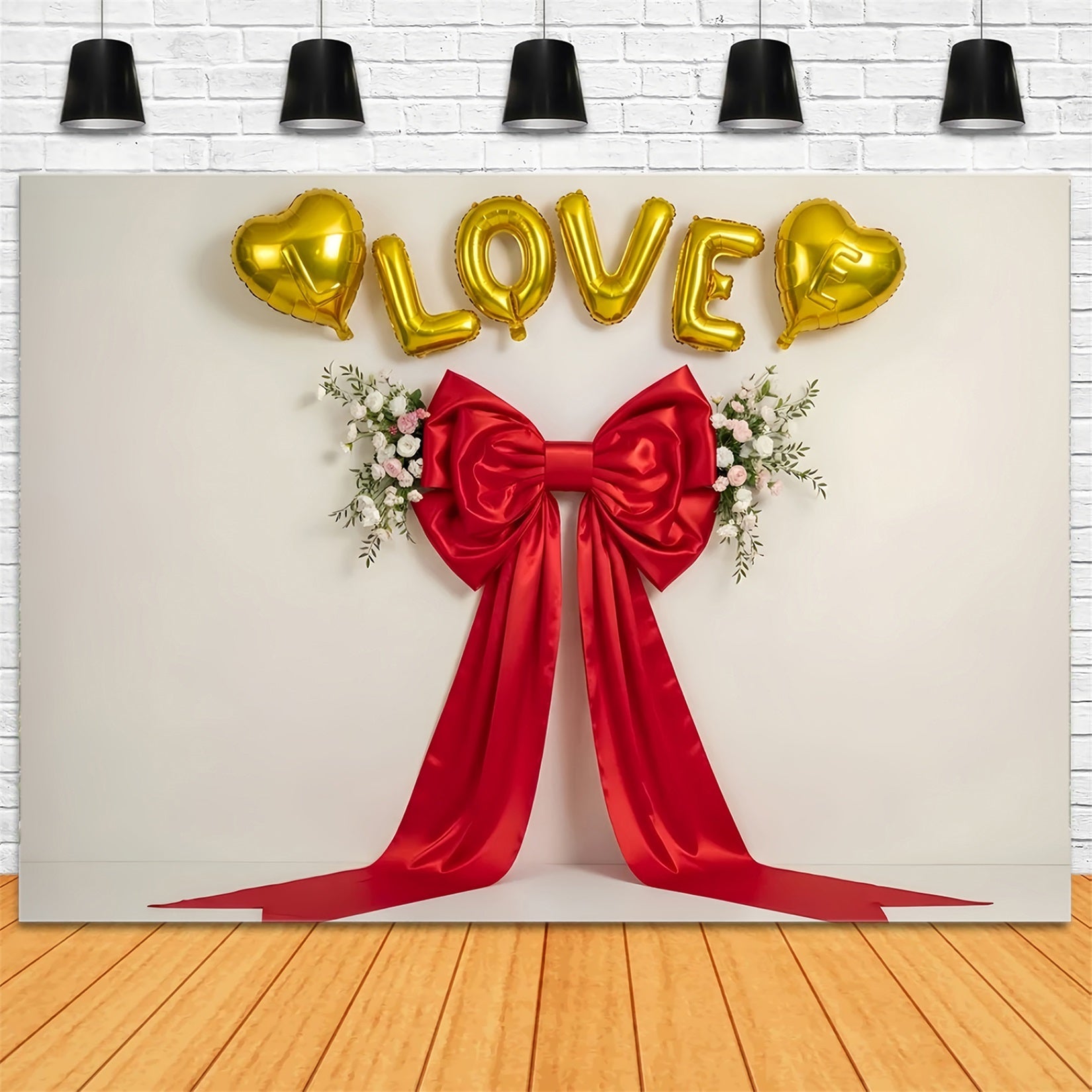 Valentine Backdrop Golden Hearts Red Ribbon Valentine's Backdrop Ideas UK By Magali