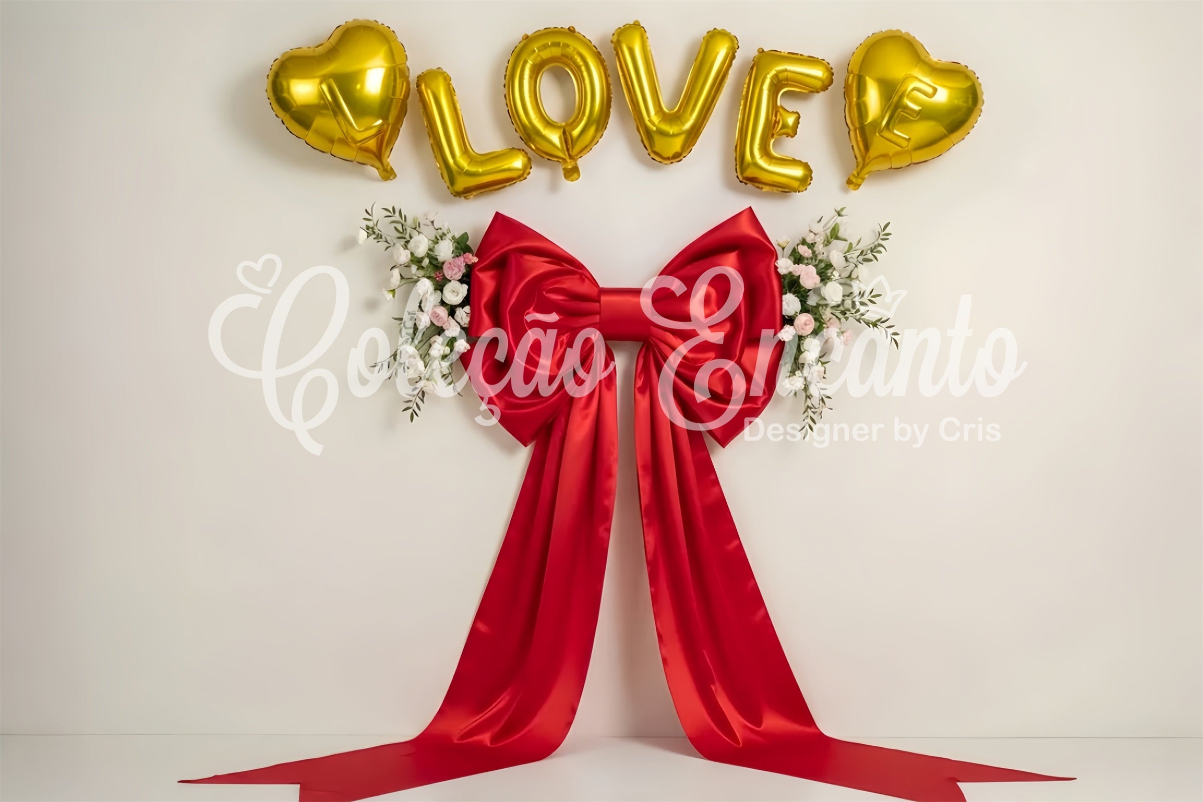 Valentine Backdrop Golden Hearts Red Ribbon Valentine's Backdrop Ideas UK By Magali