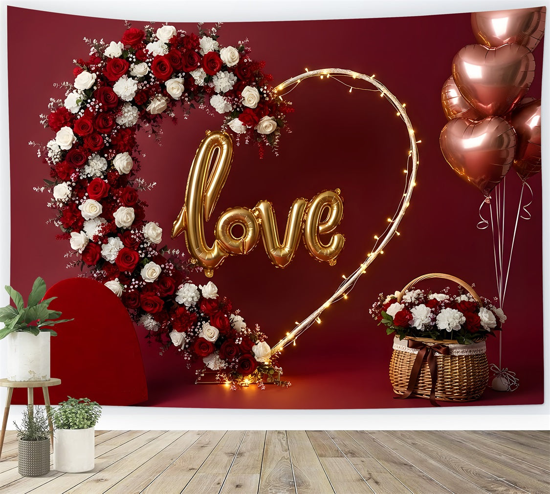Valentine Backdrop Floral Heart Arch Love Valentine's Day Backdrops For Pictures UK By Magali