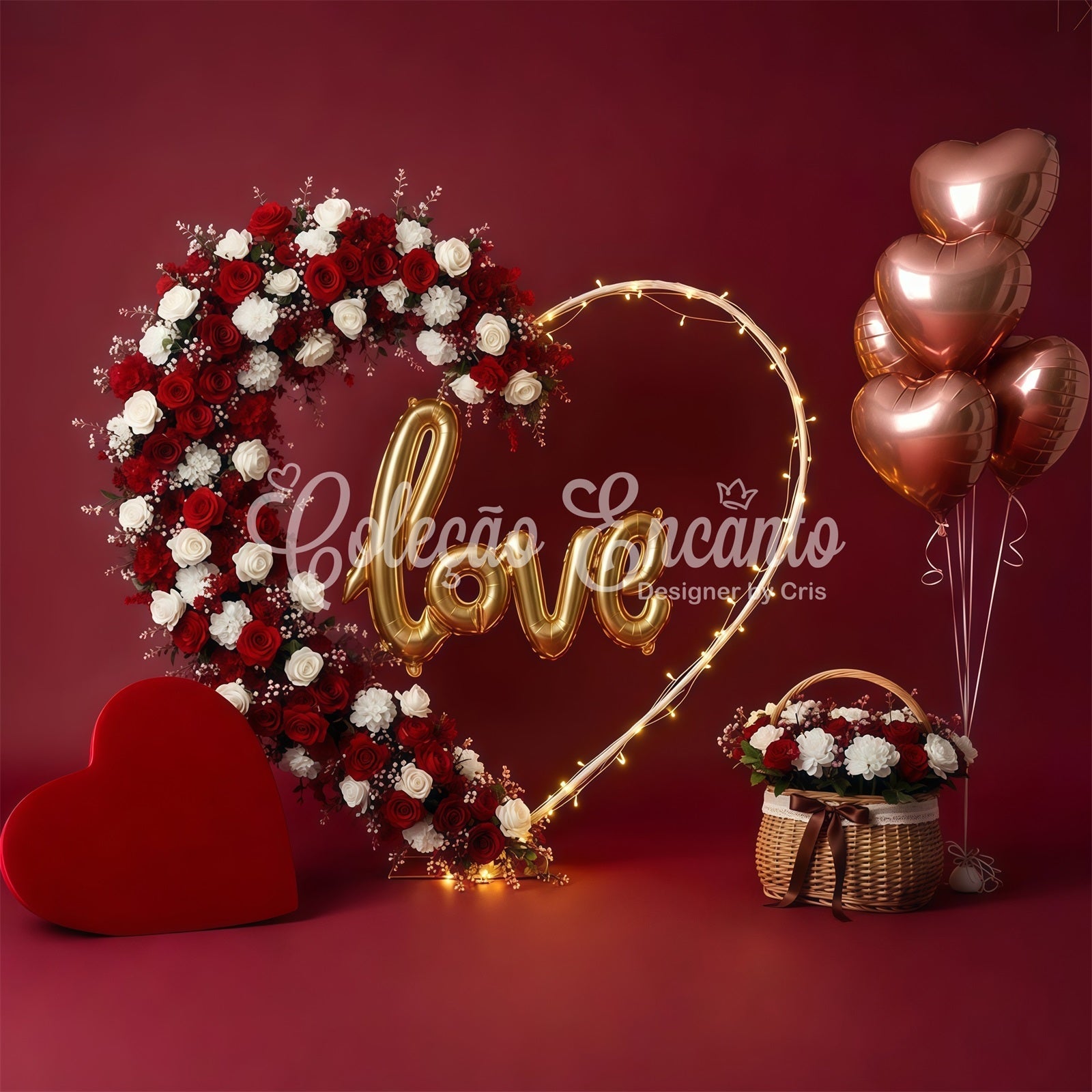 Valentine Backdrop Floral Heart Arch Love Valentine's Day Backdrops For Pictures UK By Magali