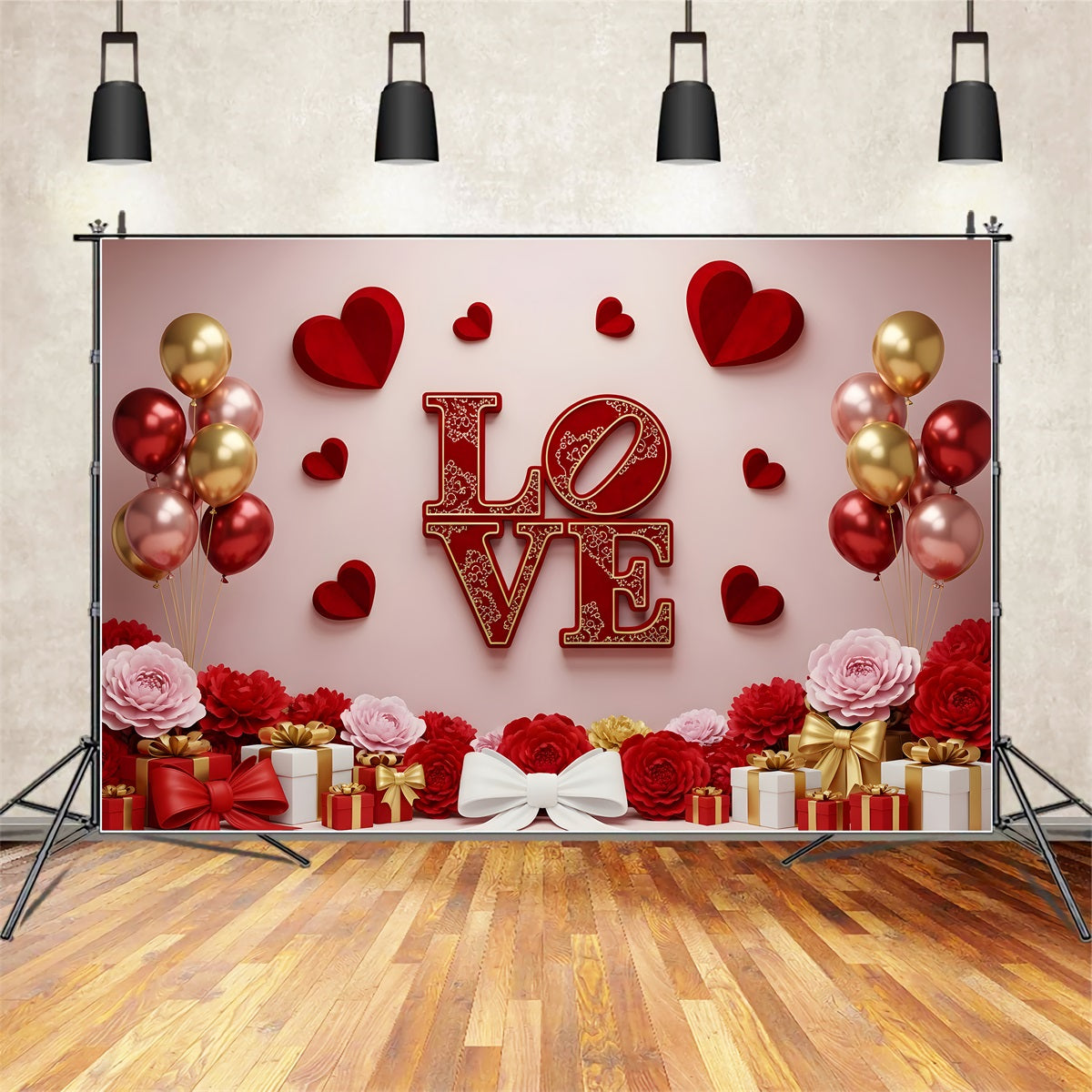 Valentine's Day Backdrop Gift Balloons Romantic Valentine Backdrops For Pictures UK By Magali