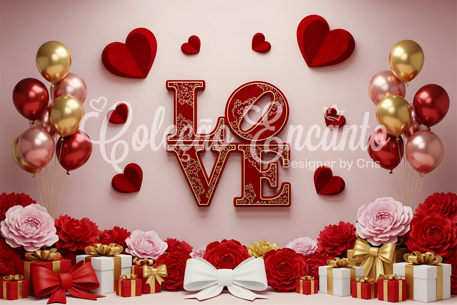 Valentine's Day Backdrop Gift Balloons Romantic Valentine Backdrops For Pictures UK By Magali