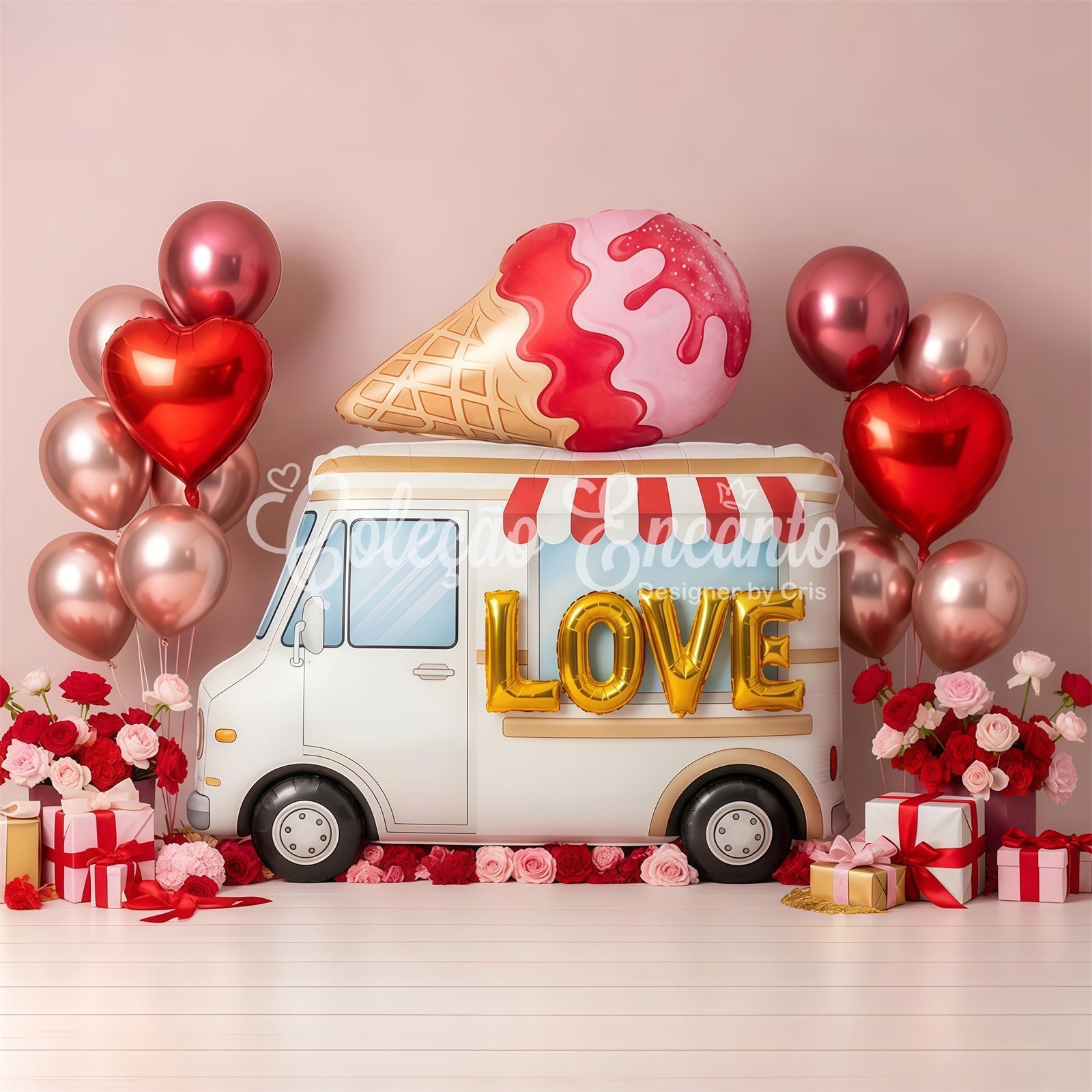Valentines Backdrop Ice Cream Love Truck Decor Valentine Backdrop For Pictures UK By Magali