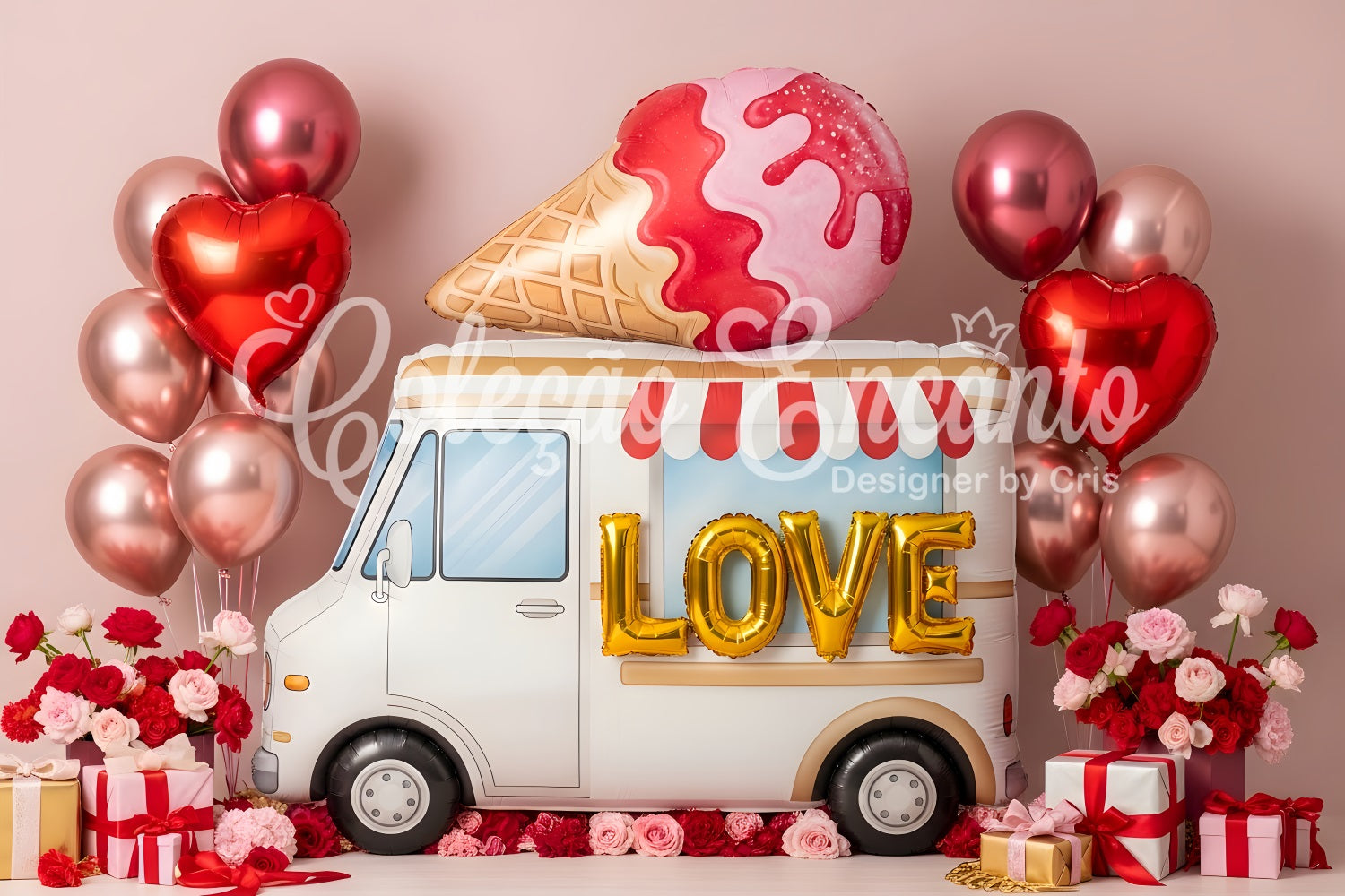 Valentines Backdrop Ice Cream Love Truck Decor Valentine Backdrop For Pictures UK By Magali