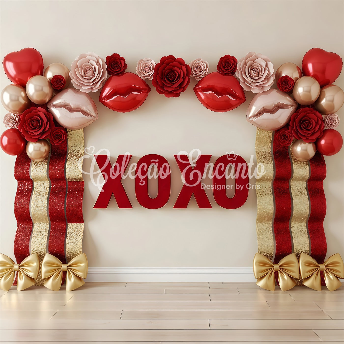 Valentine Backdrops XOXO Roses Balloons Glam Valentines Backdrops For Photography UK By Magali