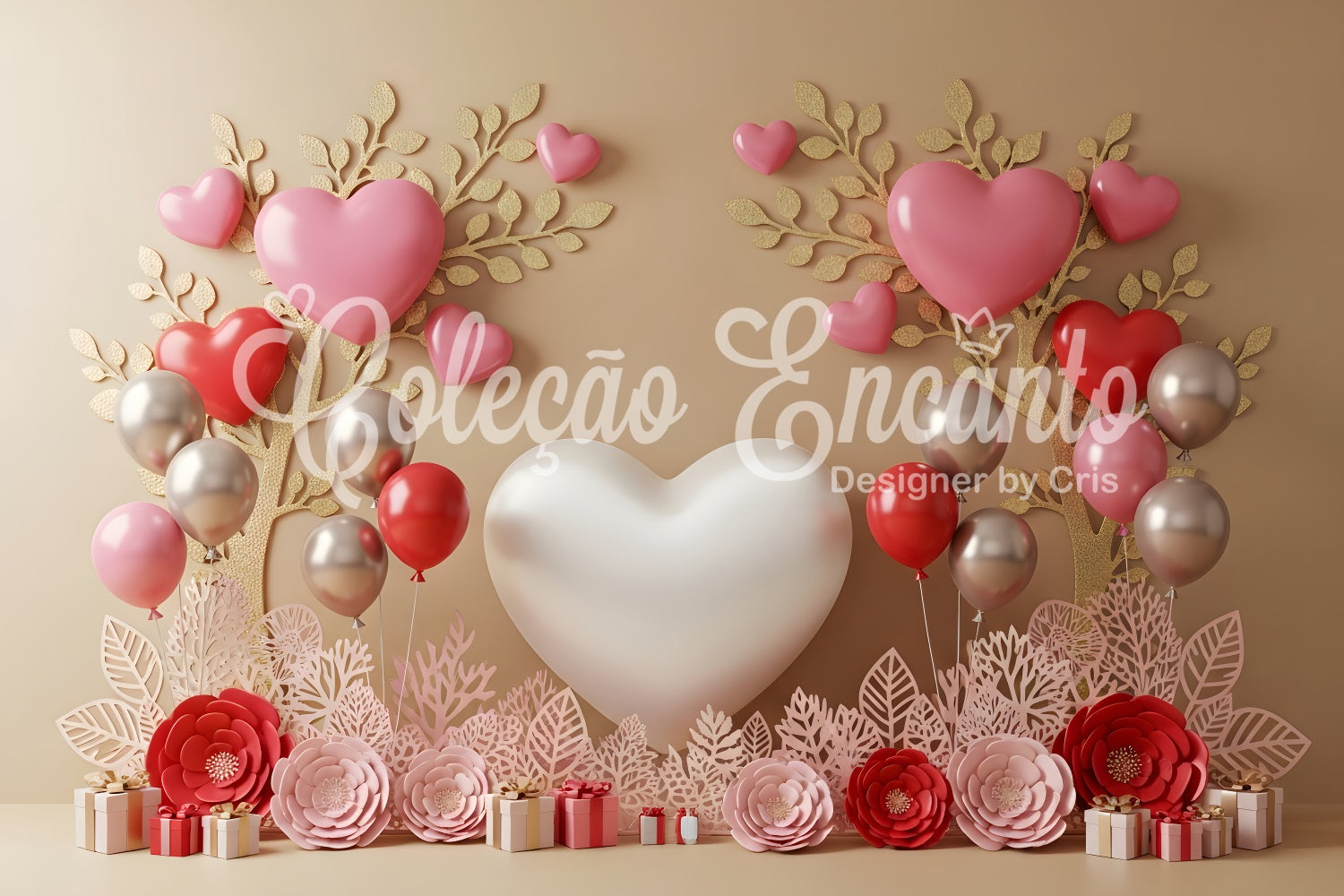 Valentine's Day Backdrop Heart Balloons Blossoms Valentine Backdrops For Photos UK By Magali