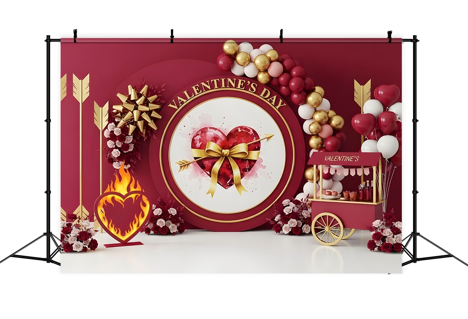 Valentine's Day Backdrops Heart Gift Bow Elegance Red Valentine Backdrop UK By Magali