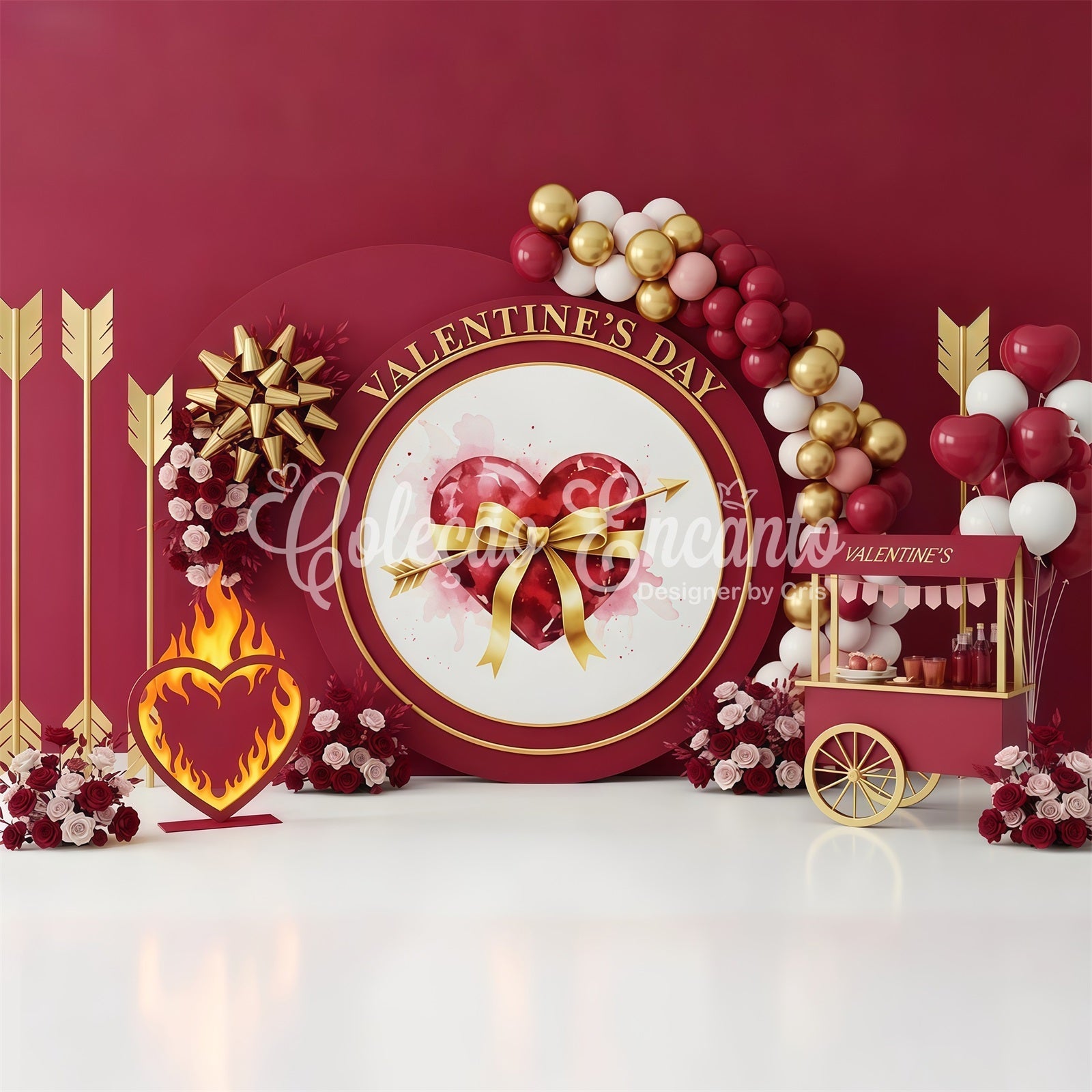 Valentine's Day Backdrops Heart Gift Bow Elegance Red Valentine Backdrop UK By Magali