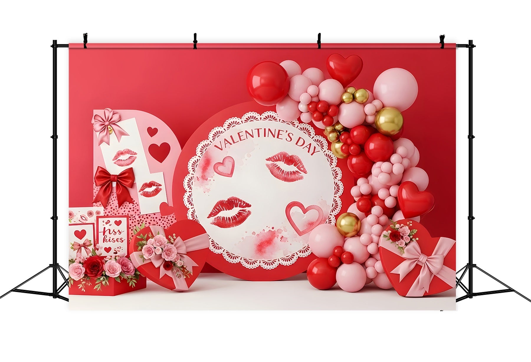 Red Valentines Backdrop Kisses Lace Romance Display Valentine Backdrop Ideas UK By Magali
