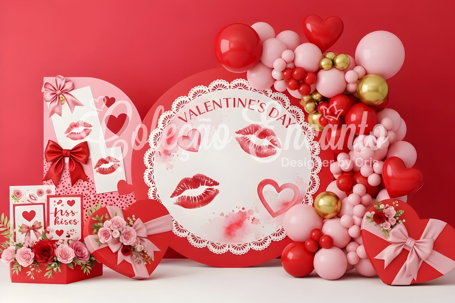 Red Valentines Backdrop Kisses Lace Romance Display Valentine Backdrop Ideas UK By Magali