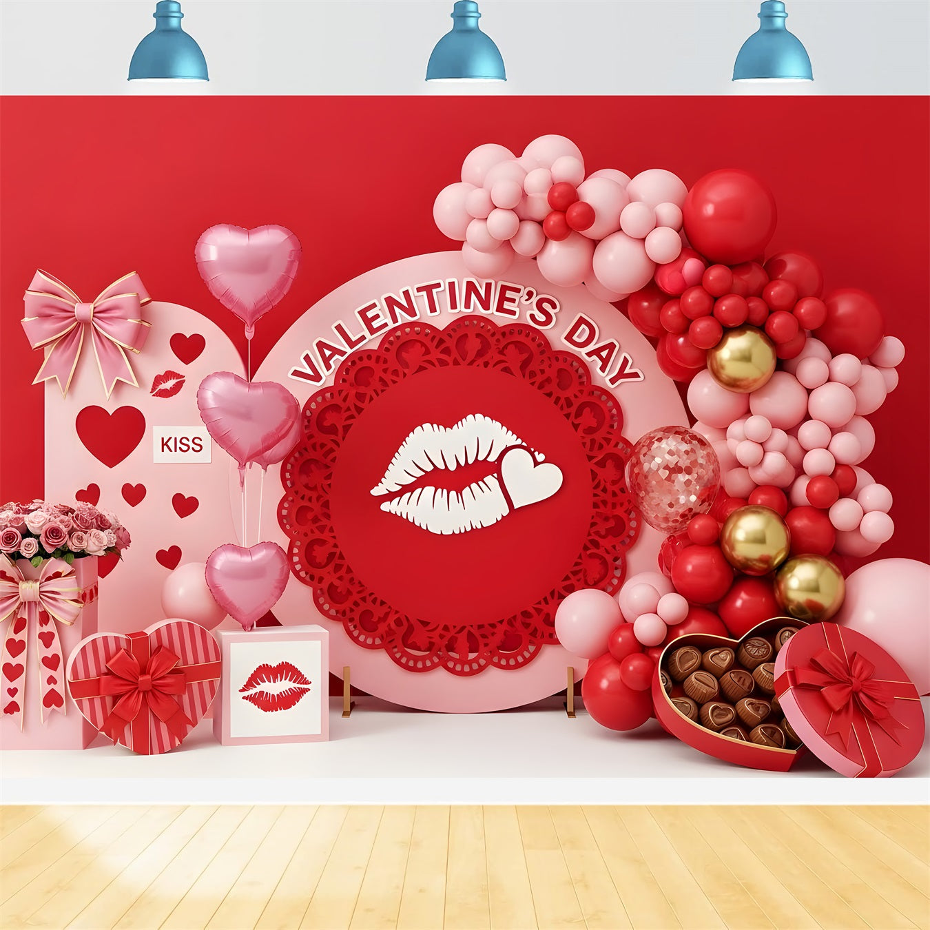 Red Valentine Backdrop Pink Heart Kiss Delight Valentines Backdrop Ideas UK By Magali