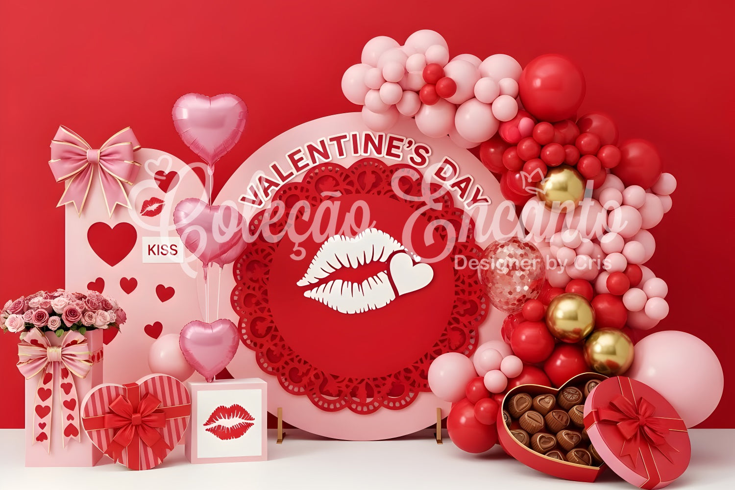 Red Valentine Backdrop Pink Heart Kiss Delight Valentines Backdrop Ideas UK By Magali