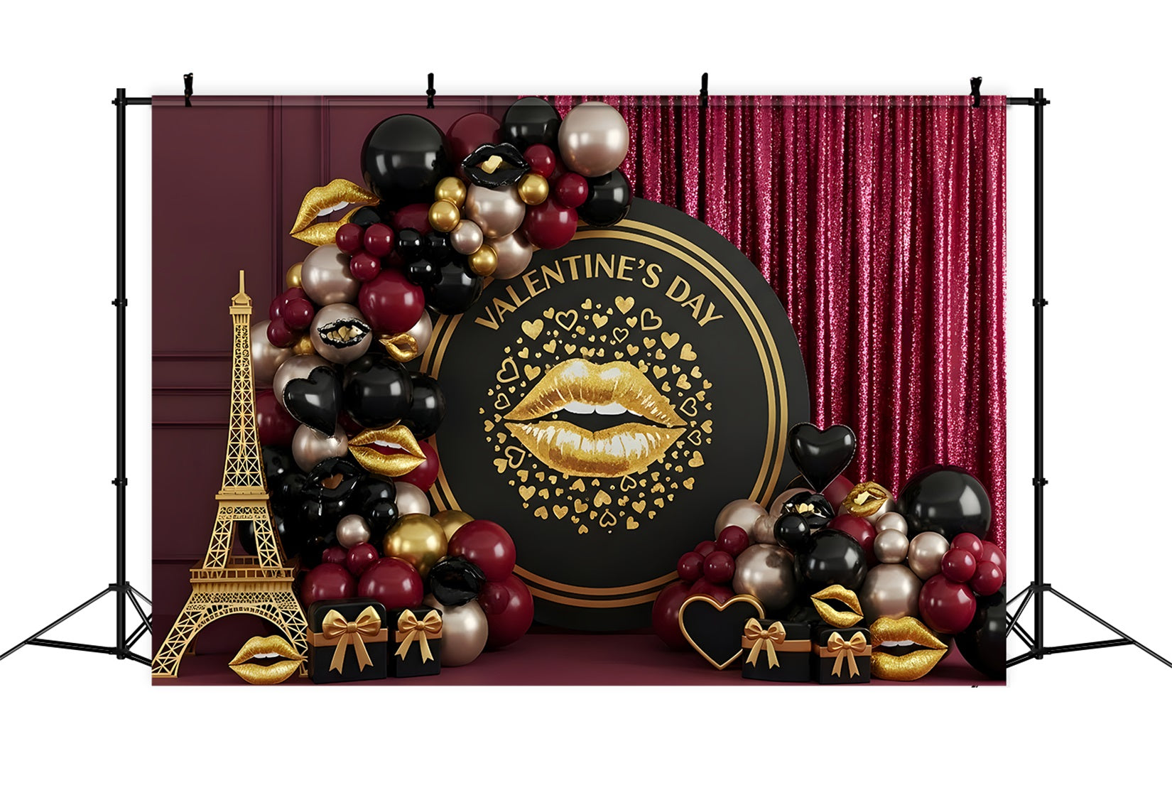Valentine's Day Backdrop Black Gold Glam Kiss Decor Valentine's Day Backdrop Ideas UK By Magali