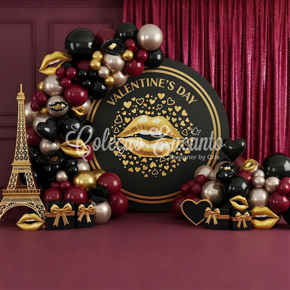 Valentine's Day Backdrop Black Gold Glam Kiss Decor Valentine's Day Backdrop Ideas UK By Magali