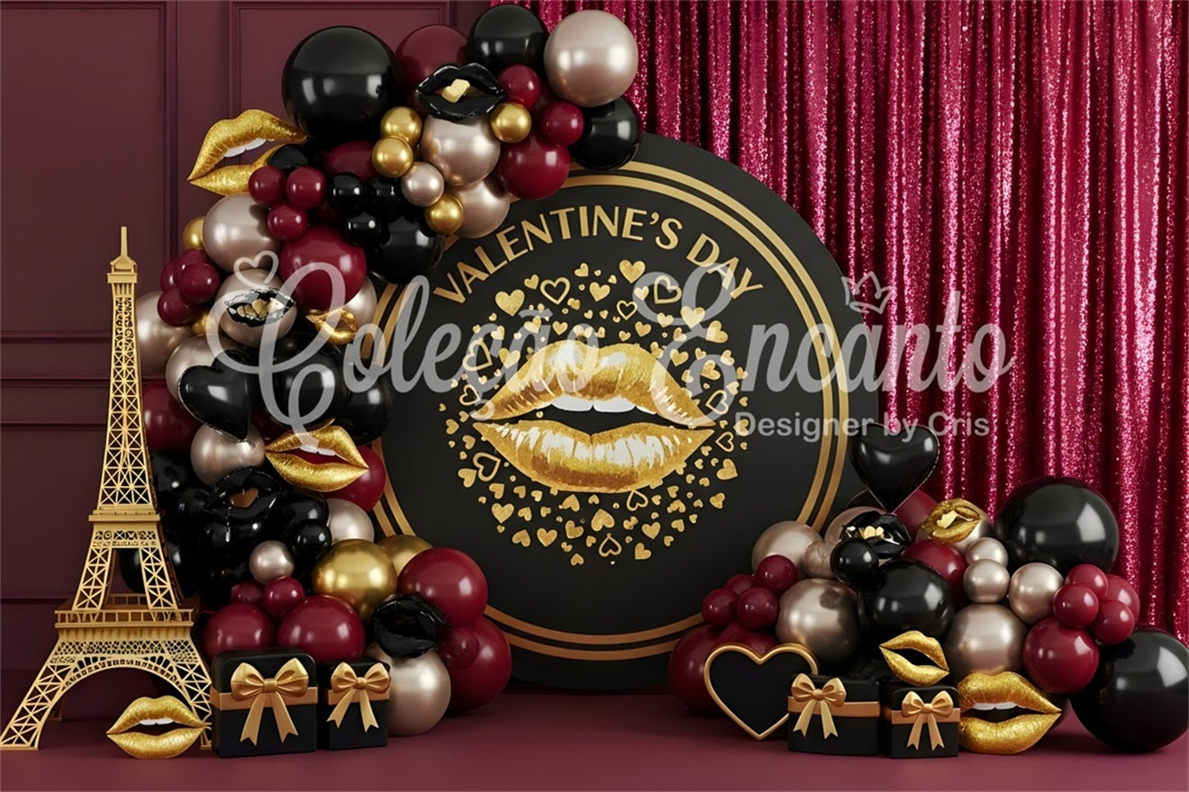 Valentine's Day Backdrop Black Gold Glam Kiss Decor Valentine's Day Backdrop Ideas UK By Magali