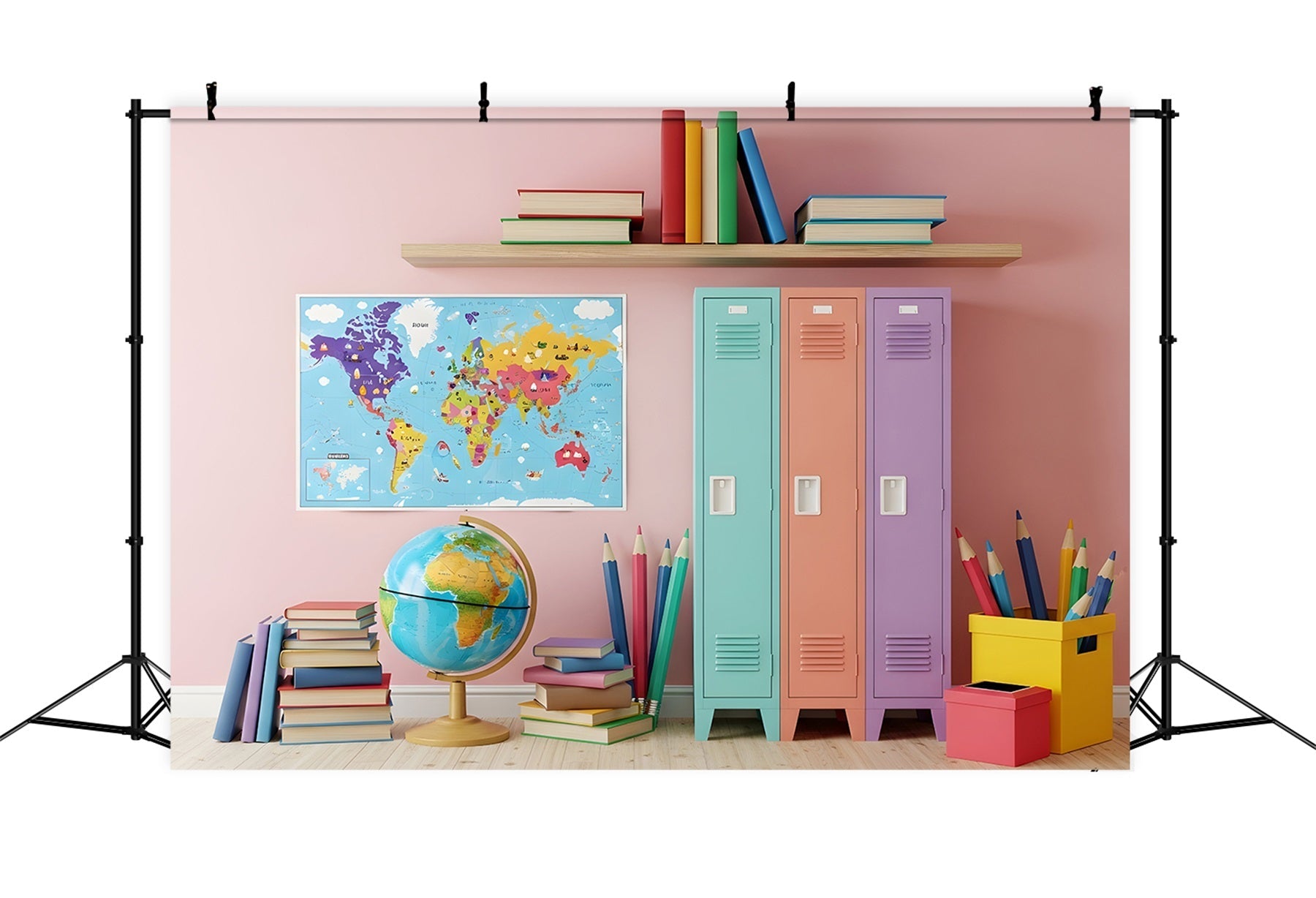 School Photo Backdrop Pastel Classroom Map Decor School Locker Backdrop UK By Magali