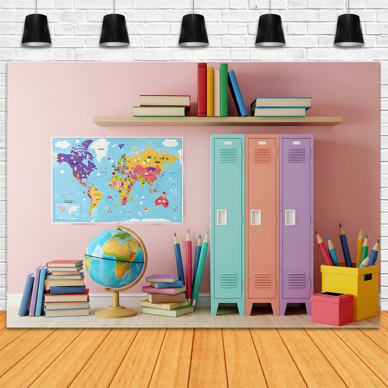 School Photo Backdrop Pastel Classroom Map Decor School Locker Backdrop UK By Magali