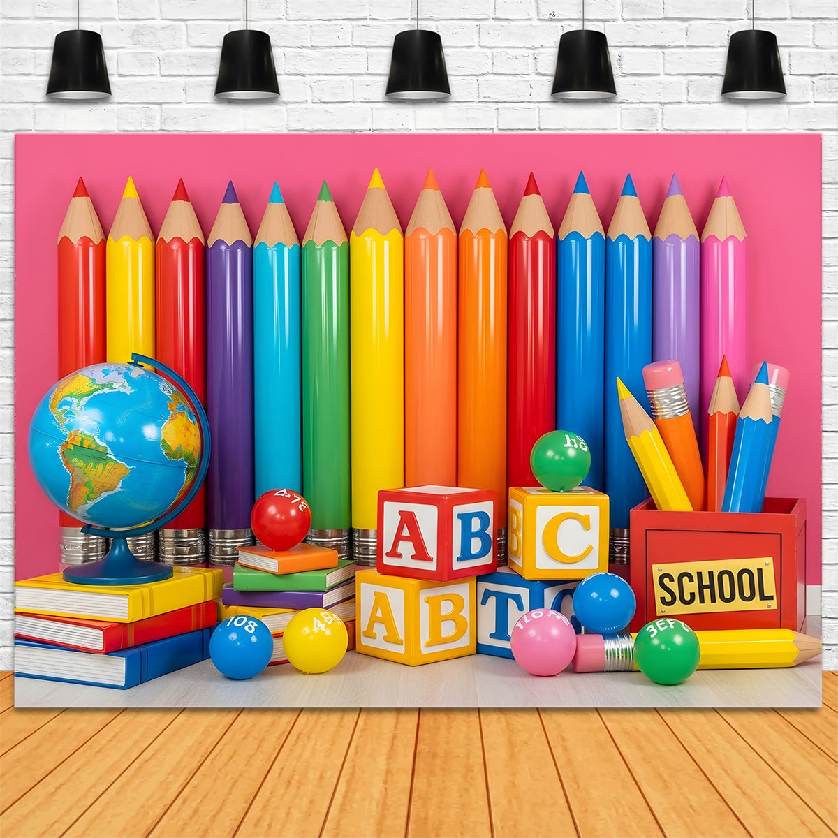 Back To School Backdrop Rainbow Pencil Learning Display School Backdrop UK By Magali