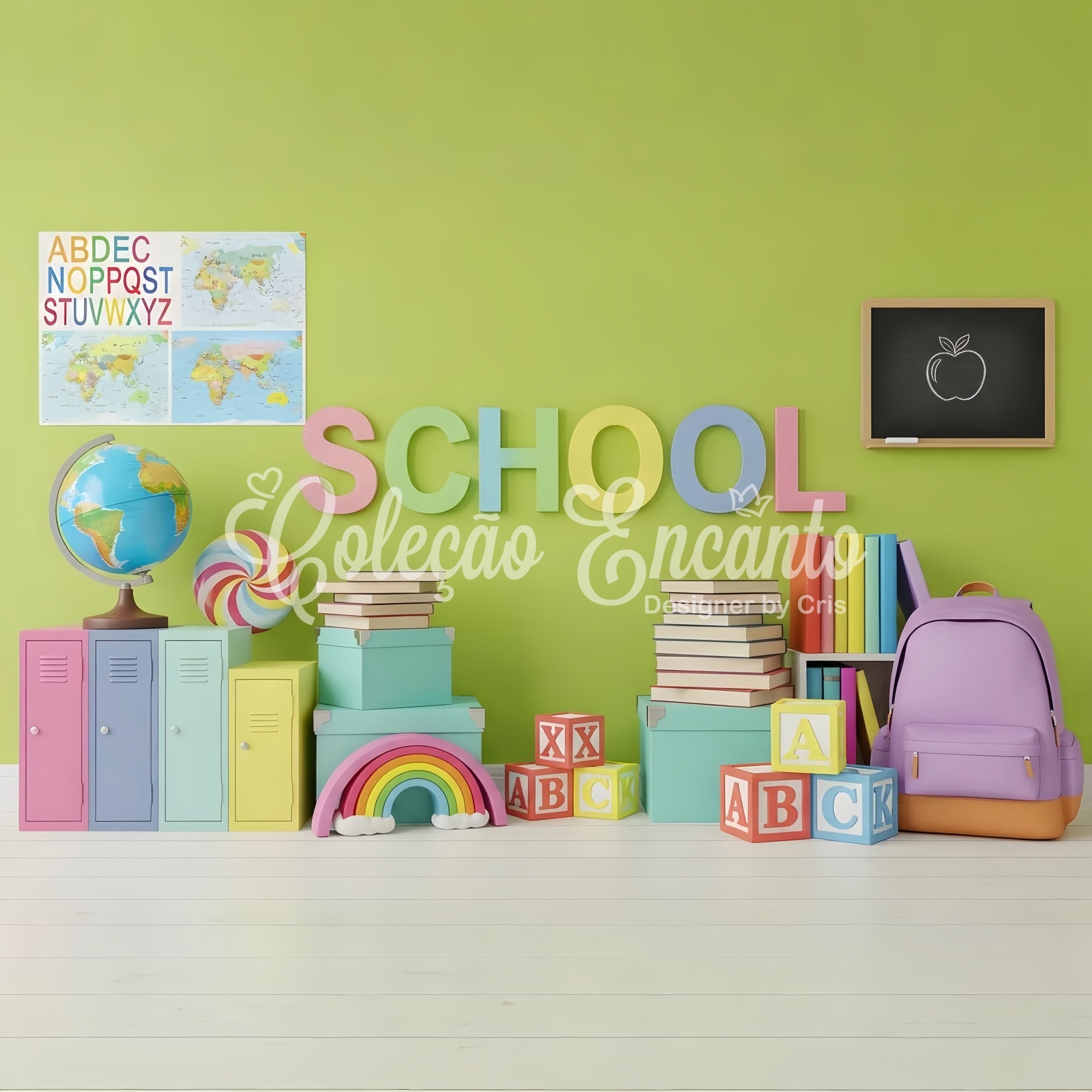 School Backdrop Colorful School Supplies School Locker Backdrop UK By Magali