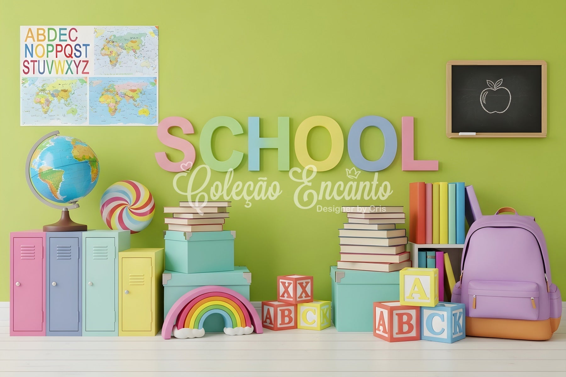 School Backdrop Colorful School Supplies School Locker Backdrop UK By Magali