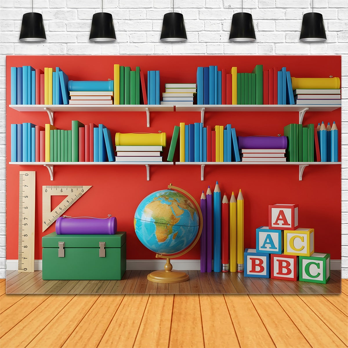 School Picture Backdrop Vibrant Classroom Bookshelf Classroom Backdrop UK By Magali