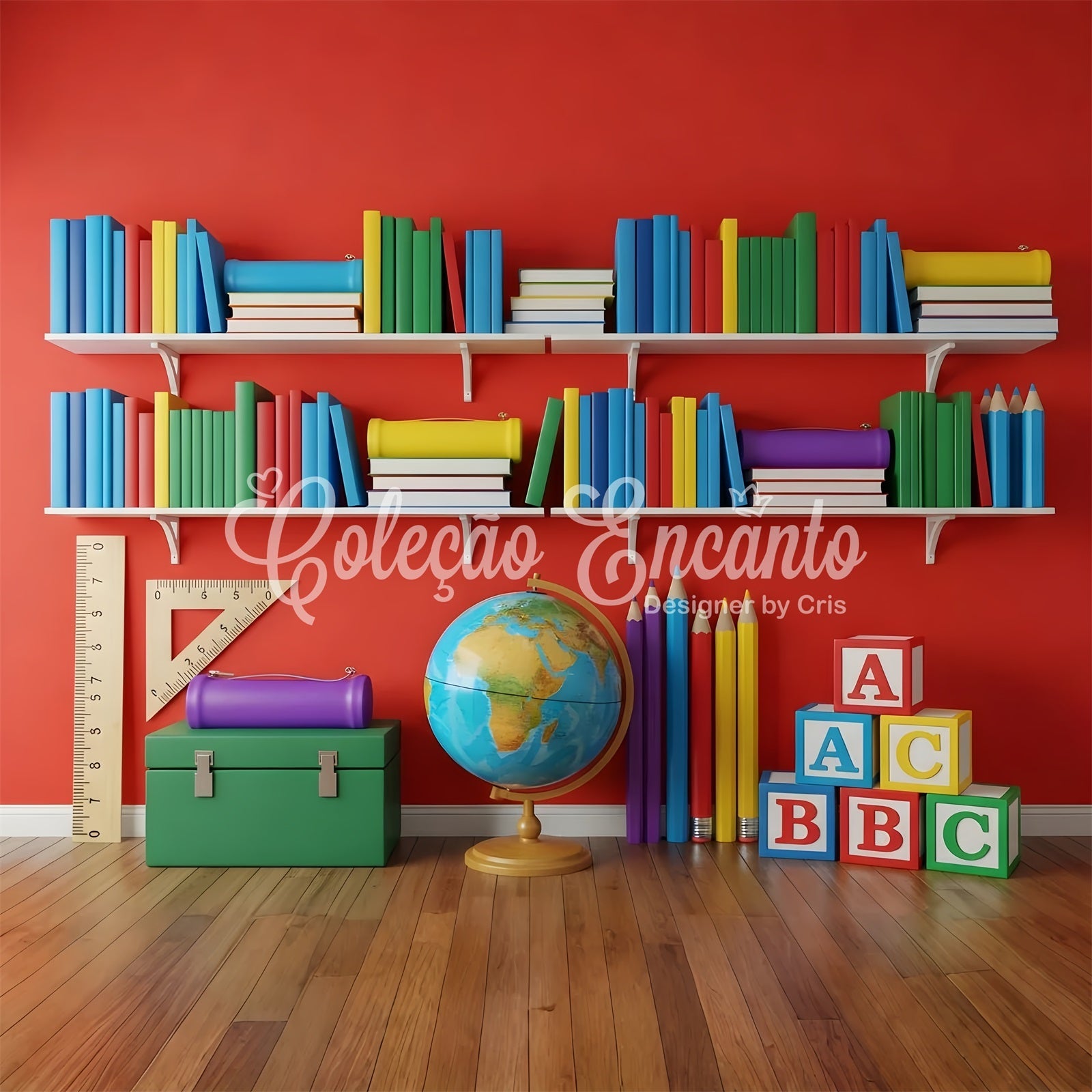 School Picture Backdrop Vibrant Classroom Bookshelf Classroom Backdrop UK By Magali