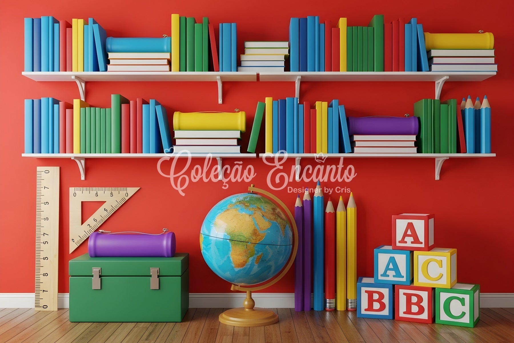 School Picture Backdrop Vibrant Classroom Bookshelf Classroom Backdrop UK By Magali