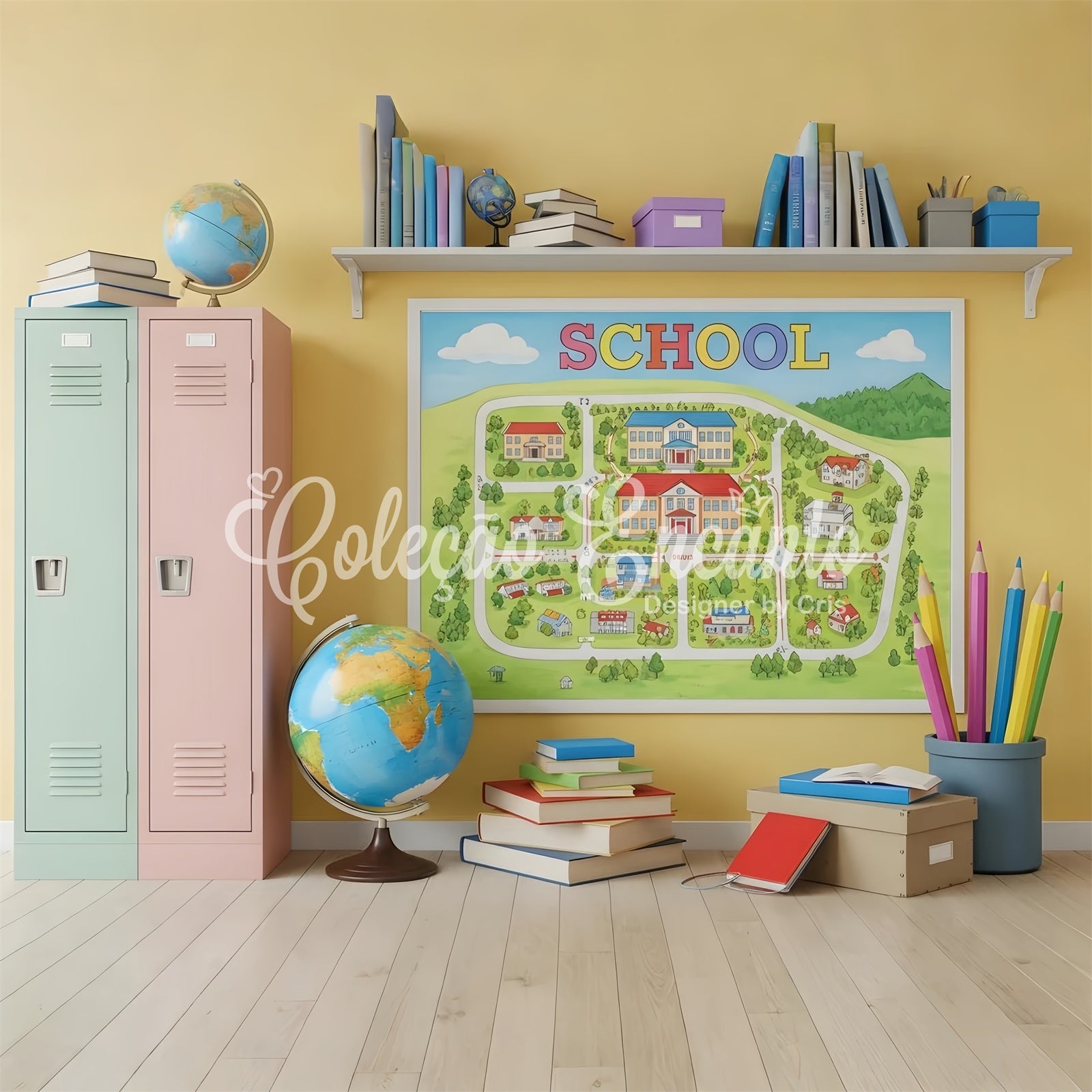 Back To School Photo Backdrop Bright Campus Map School Locker Backdrop UK By Magali