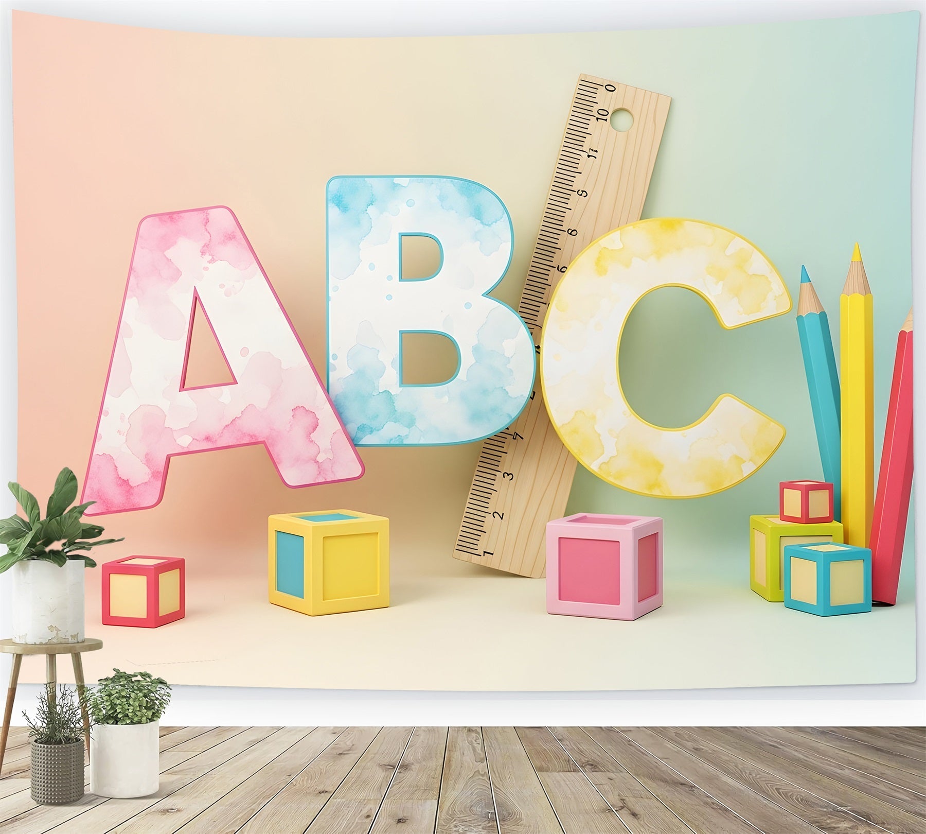 Back To School Backdrop Watercolor ABC Blocks Preschool Backdrop UK By Magali