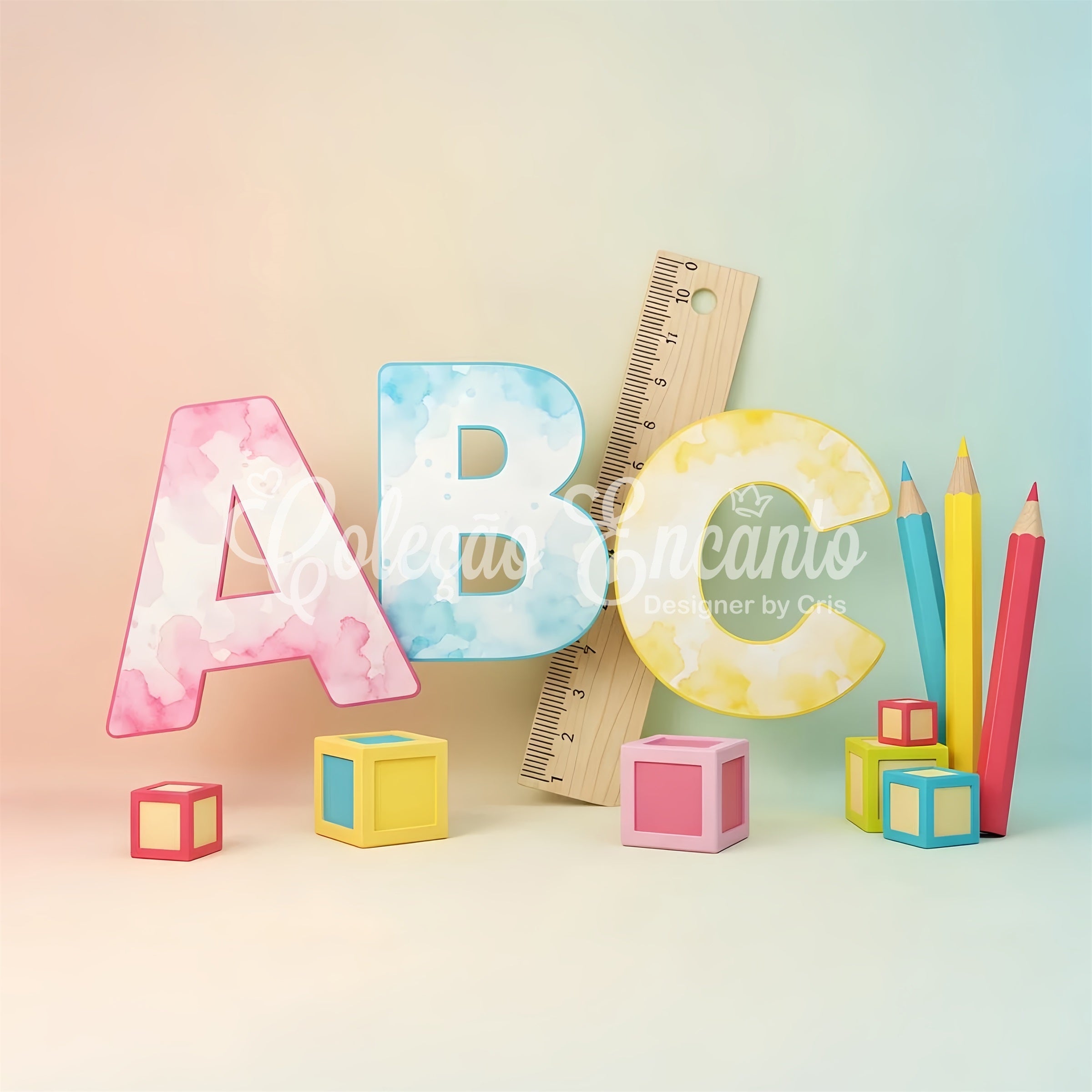 Back To School Backdrop Watercolor ABC Blocks Preschool Backdrop UK By Magali