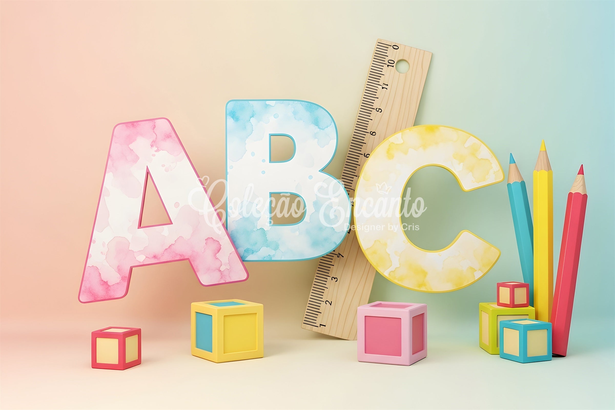 Back To School Backdrop Watercolor ABC Blocks Preschool Backdrop UK By Magali