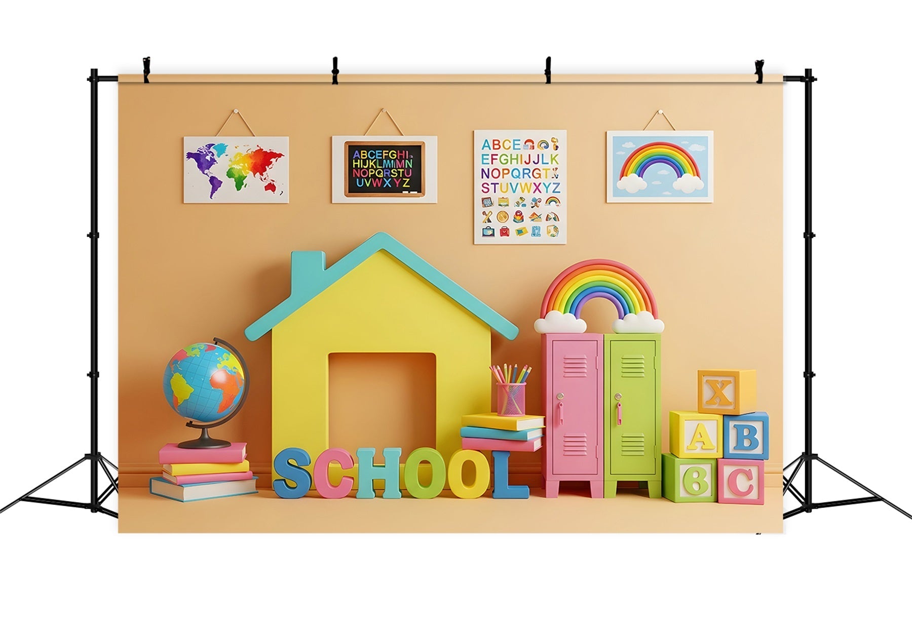 School Photo Backdrop Colorful Classroom House Class Photo Backdrop UK By Magali