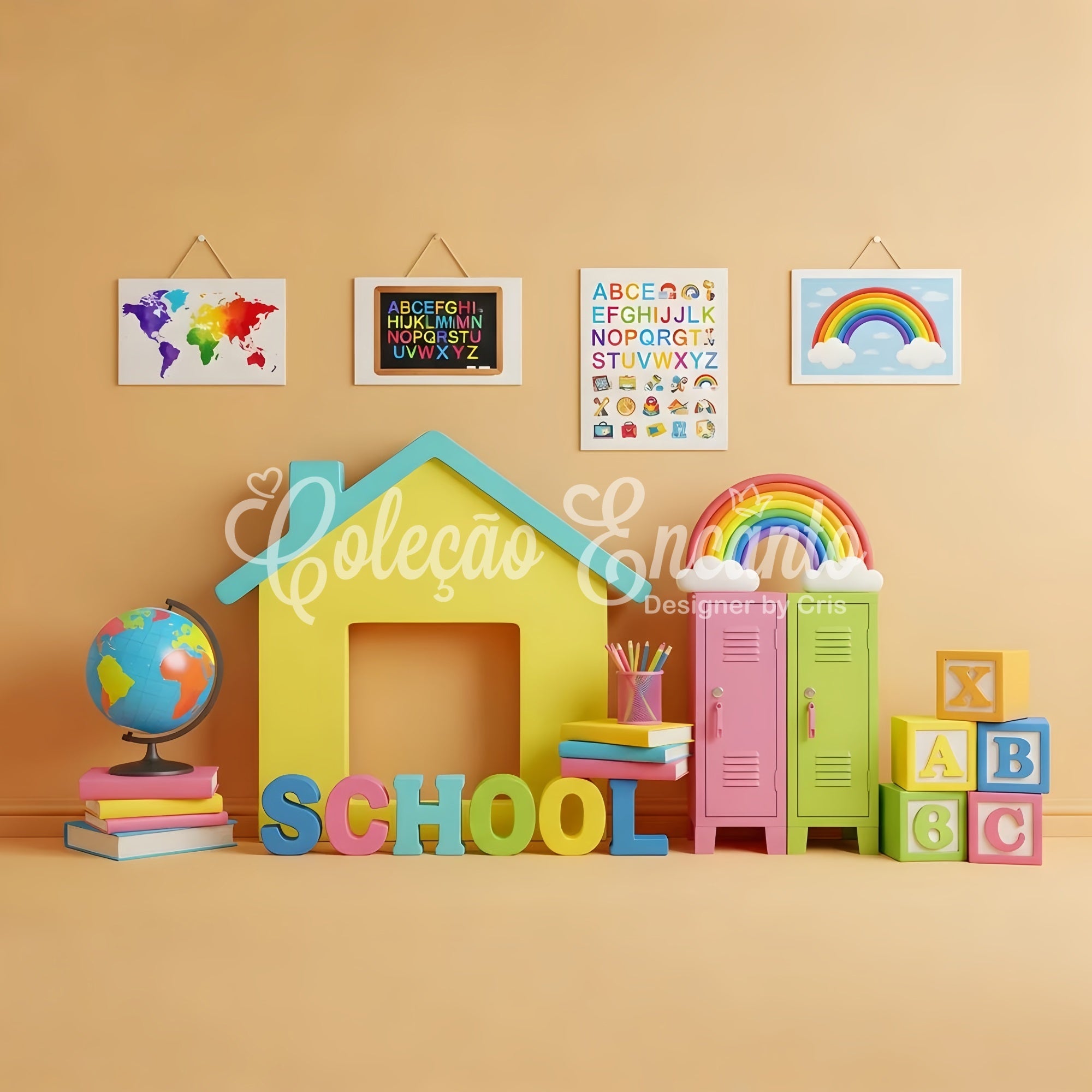 School Photo Backdrop Colorful Classroom House Class Photo Backdrop UK By Magali