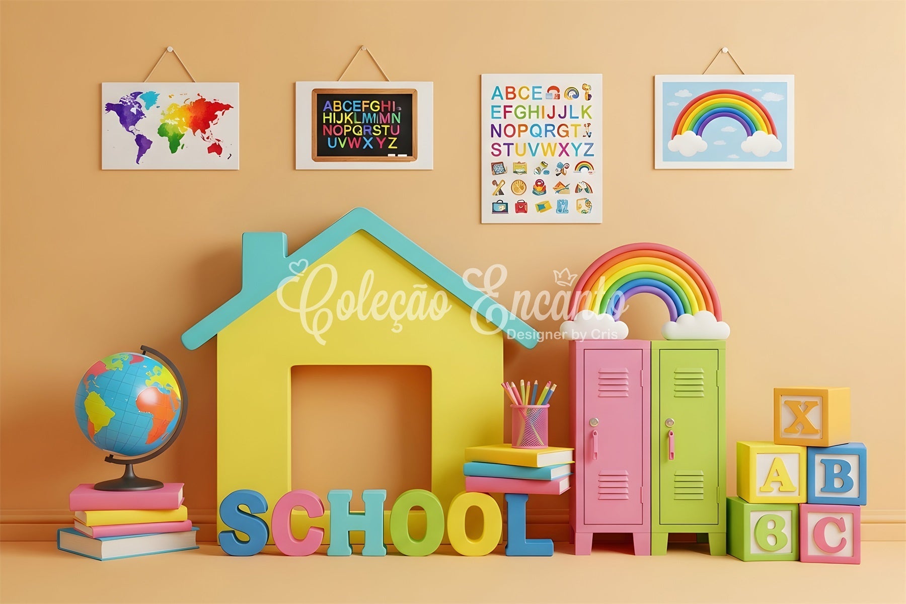 School Photo Backdrop Colorful Classroom House Class Photo Backdrop UK By Magali