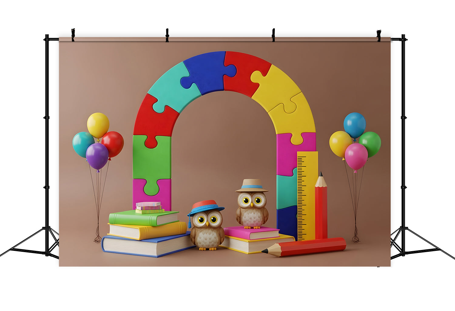 Back To School Backdrop Puzzle Arch Owls Composition School Backdrop UK By Magali