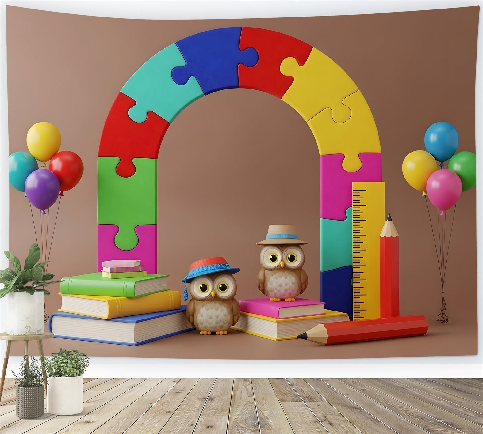 Back To School Backdrop Puzzle Arch Owls Composition School Backdrop UK By Magali