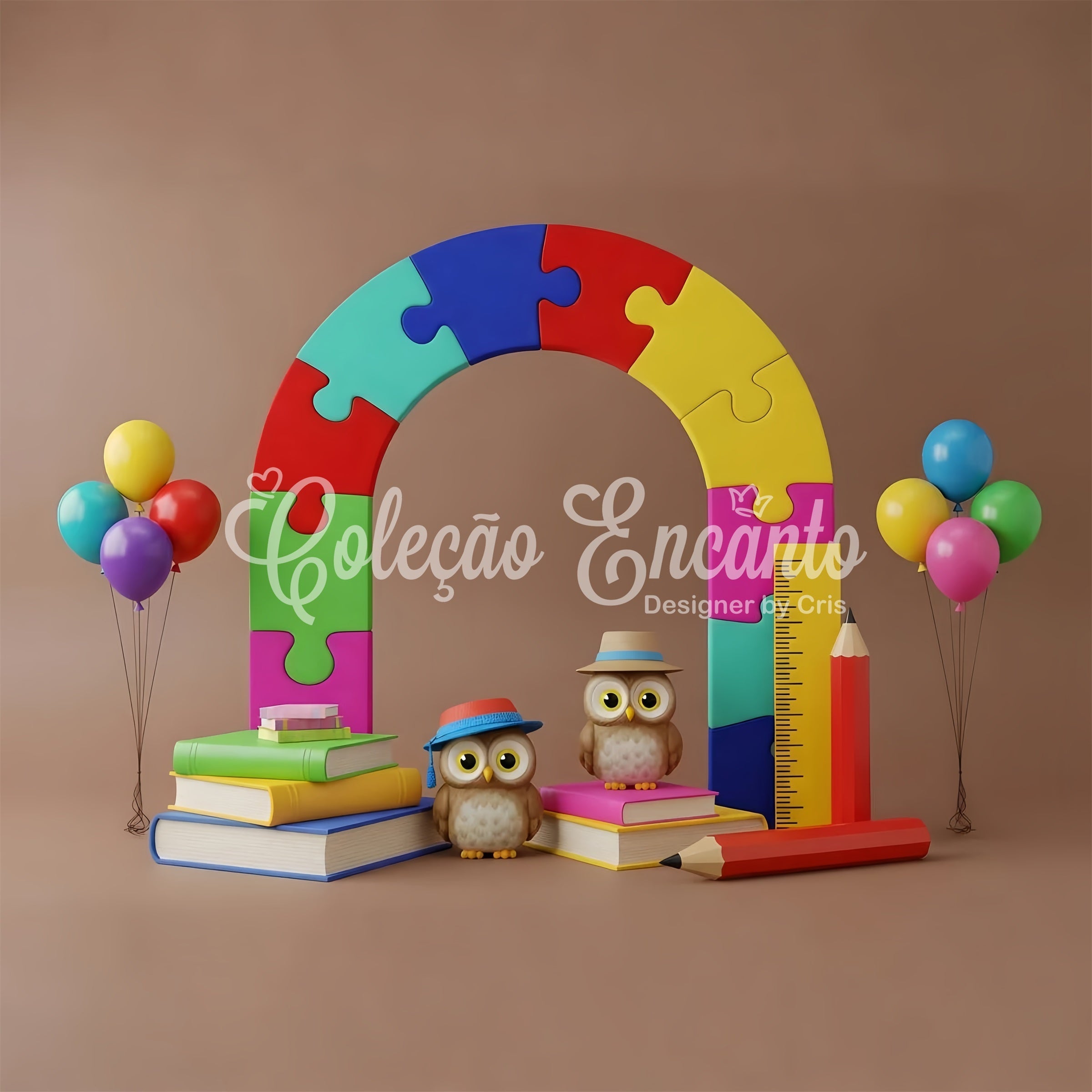 Back To School Backdrop Puzzle Arch Owls Composition School Backdrop UK By Magali