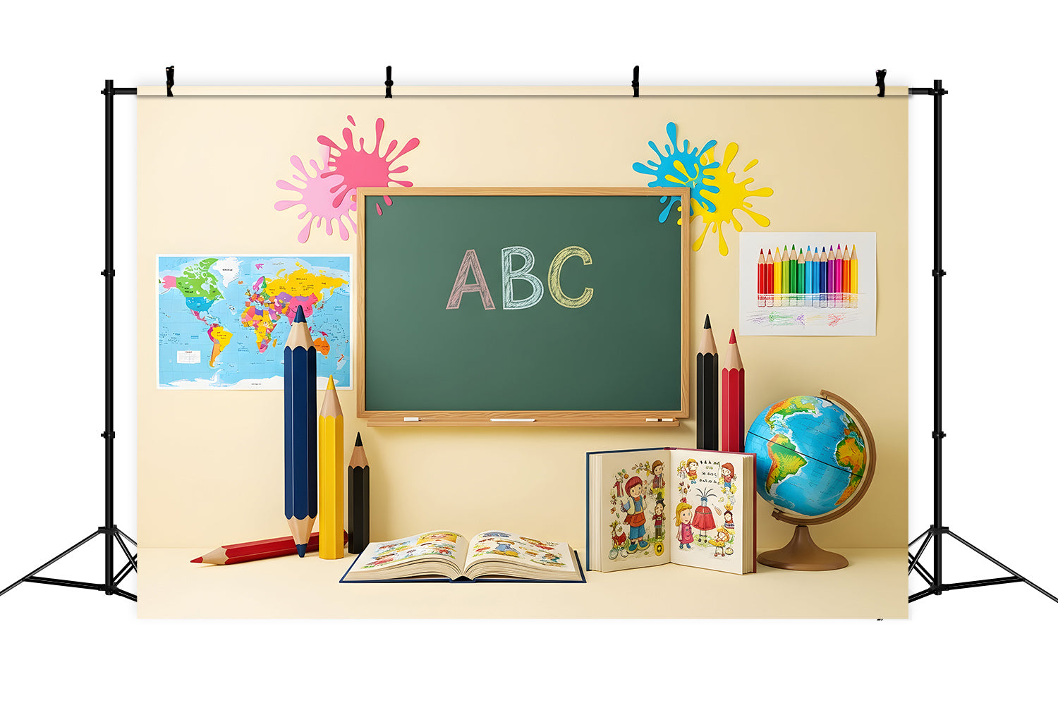 Back To School Backdrop Bright ABC Splash Chalkboard Backdrop UK By Magali
