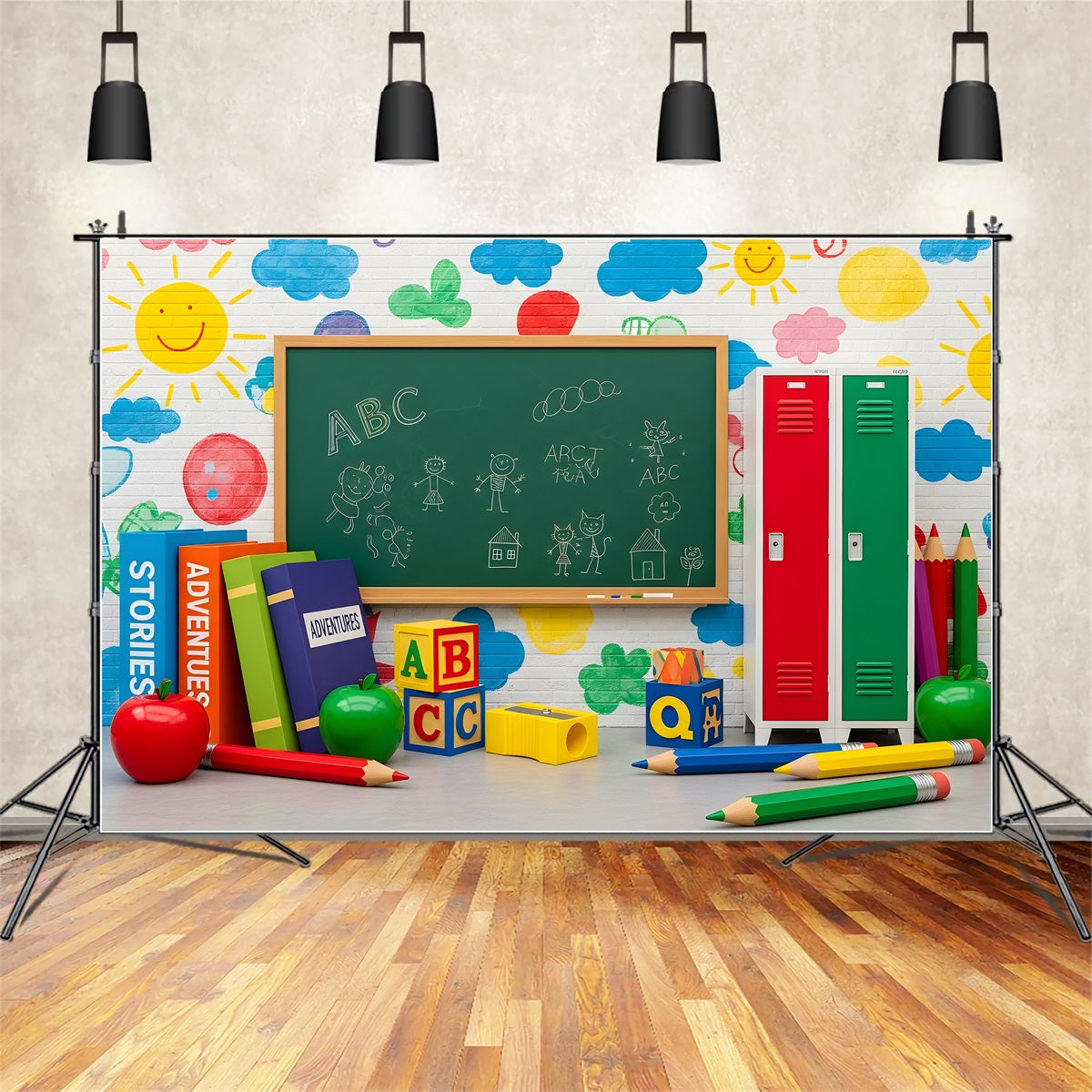 Preschool Photo Backdrops Colorful Chalkboard Doodle Wall Classroom Backdrop UK By Magali