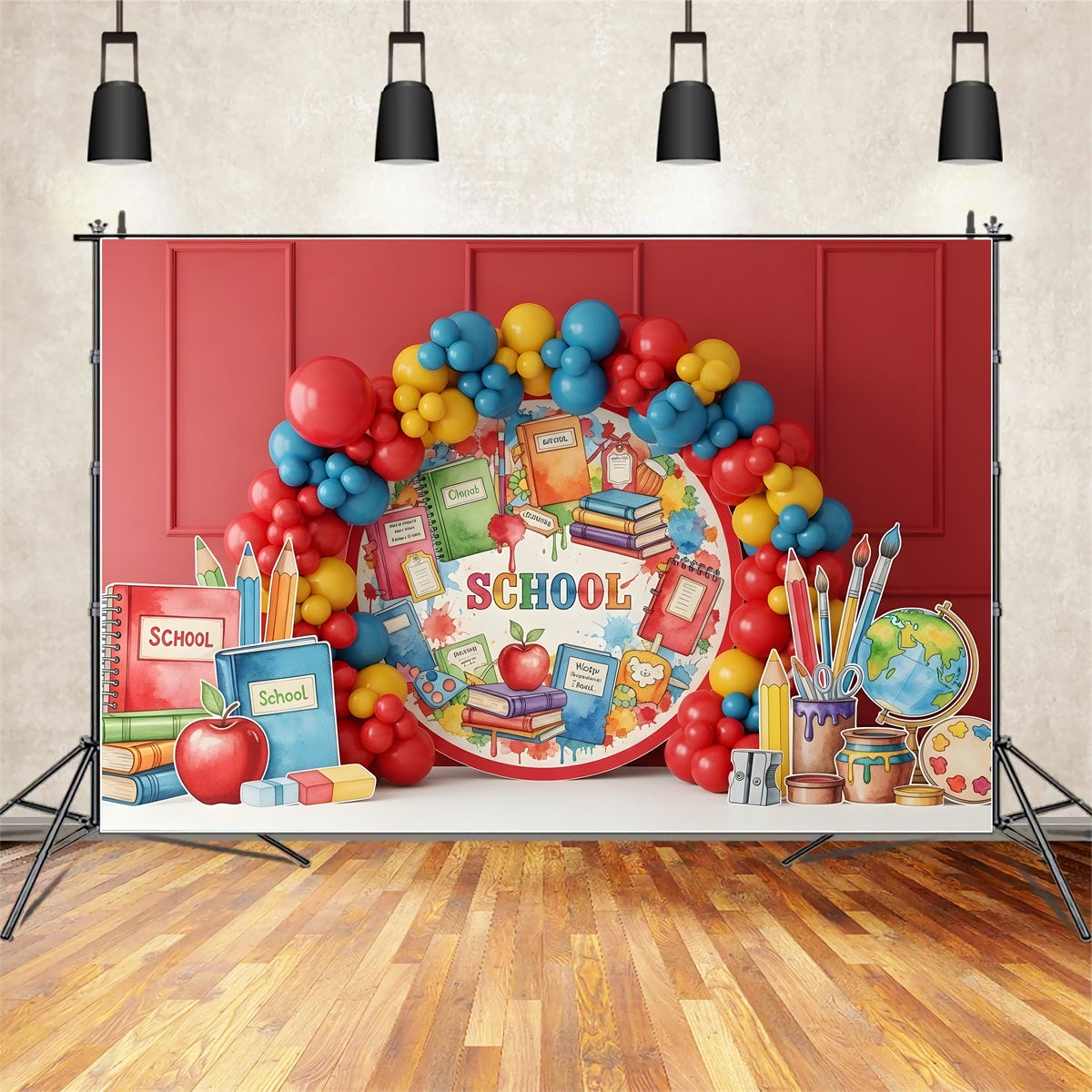 School Picture Backdrop Vibrant Balloon Classroom Back To School Backdrop UK By Magali