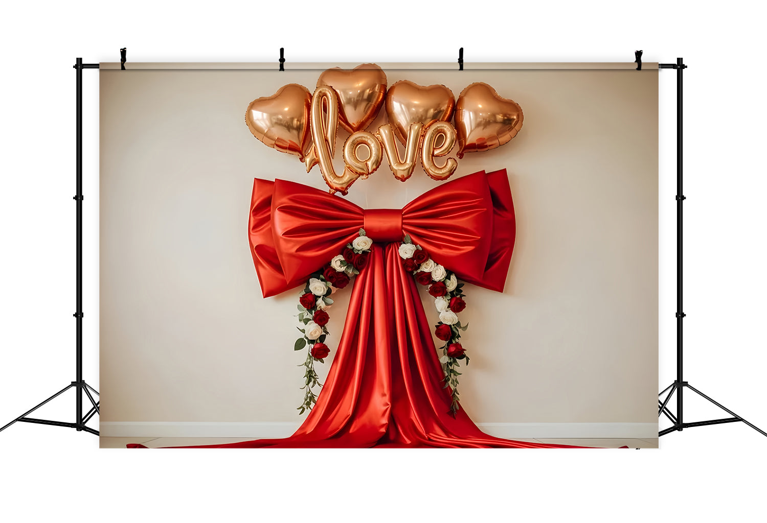 Valentine's Day Backdrops Red Satin Bow Floral Hearts Valentine Backdrop UK By Magali