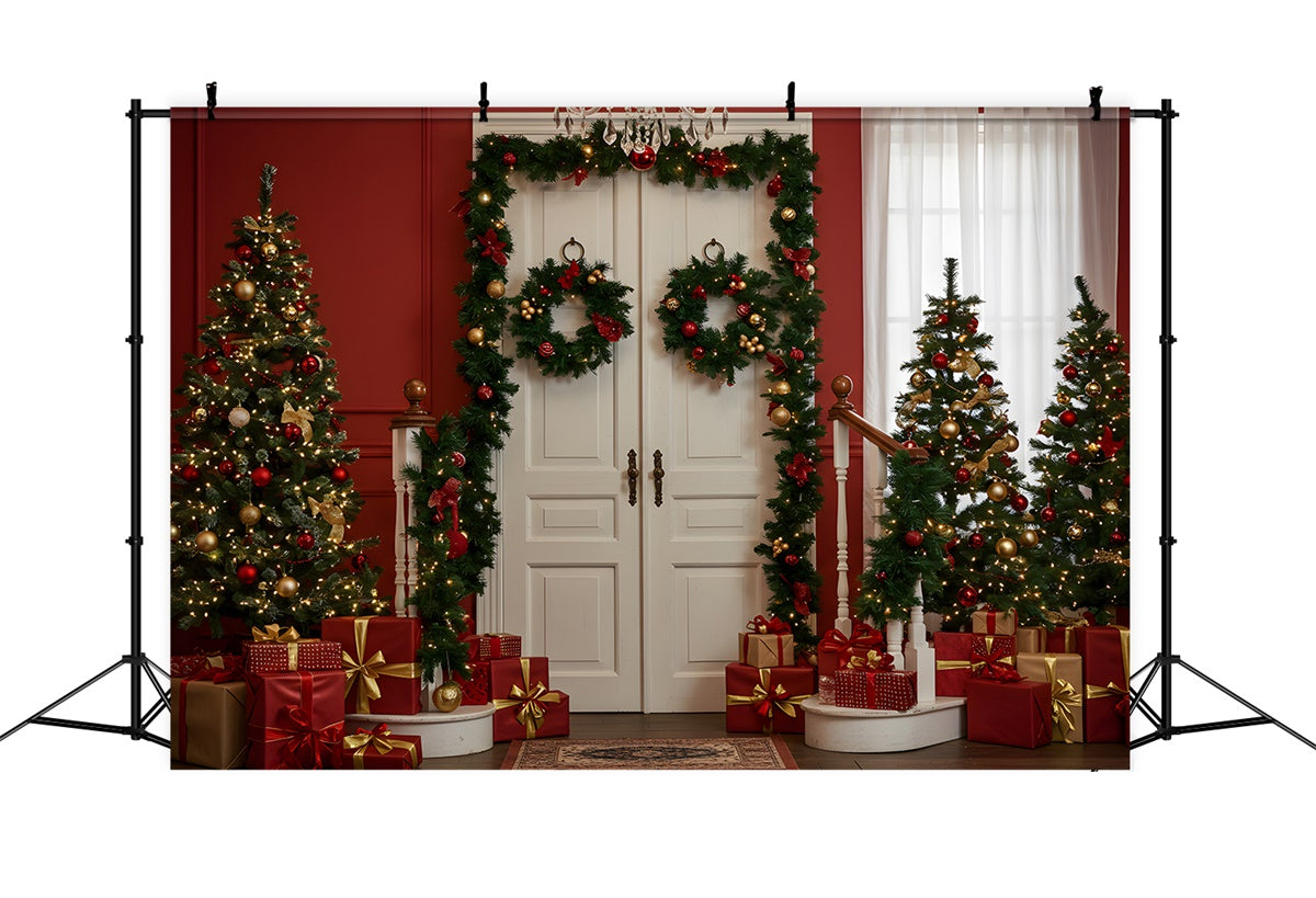 Christmas Photo Backdrop Festive White Door Garland Backdrop UK By Magali
