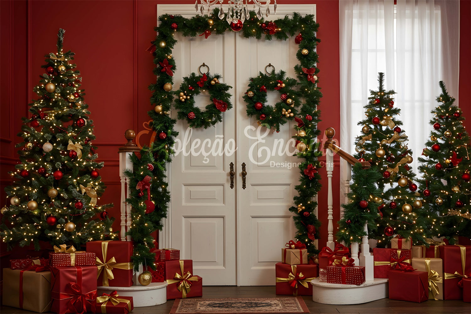 Christmas Photo Backdrop Festive White Door Garland Backdrop UK By Magali