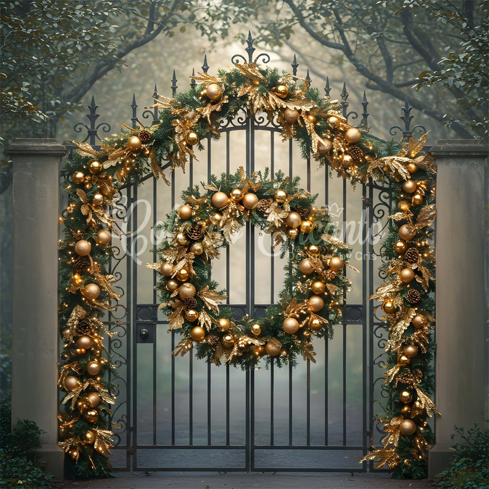 Christmas Backdrop Forest Gate Golden Garland Backdrop UK By Magali