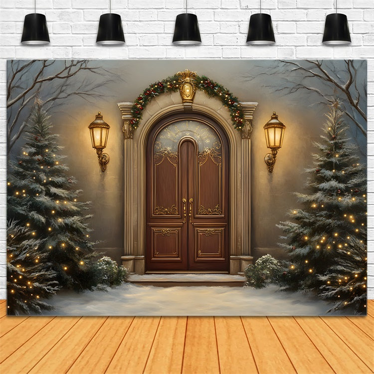 Christmas Tree Backdrop Snowy Night Vintage Entry Backdrop UK By Magali