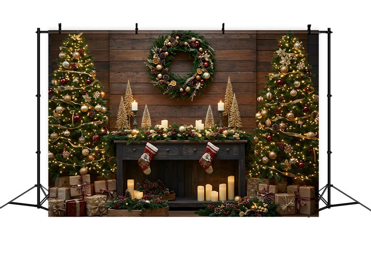 Christmas Fireplace Backdrop Candle Glow Holiday Setup Backdrop UK By Magali