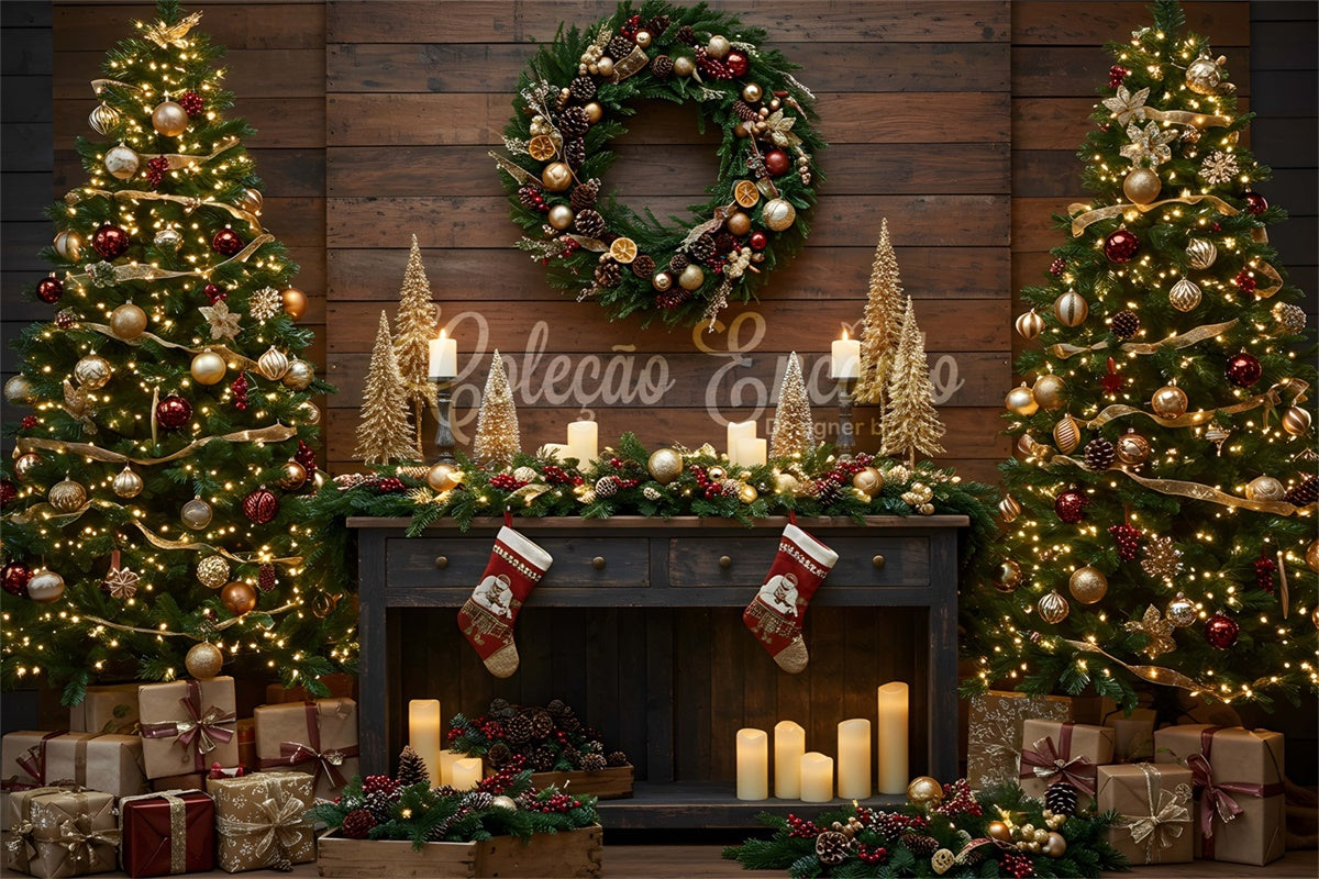 Christmas Fireplace Backdrop Candle Glow Holiday Setup Backdrop UK By Magali