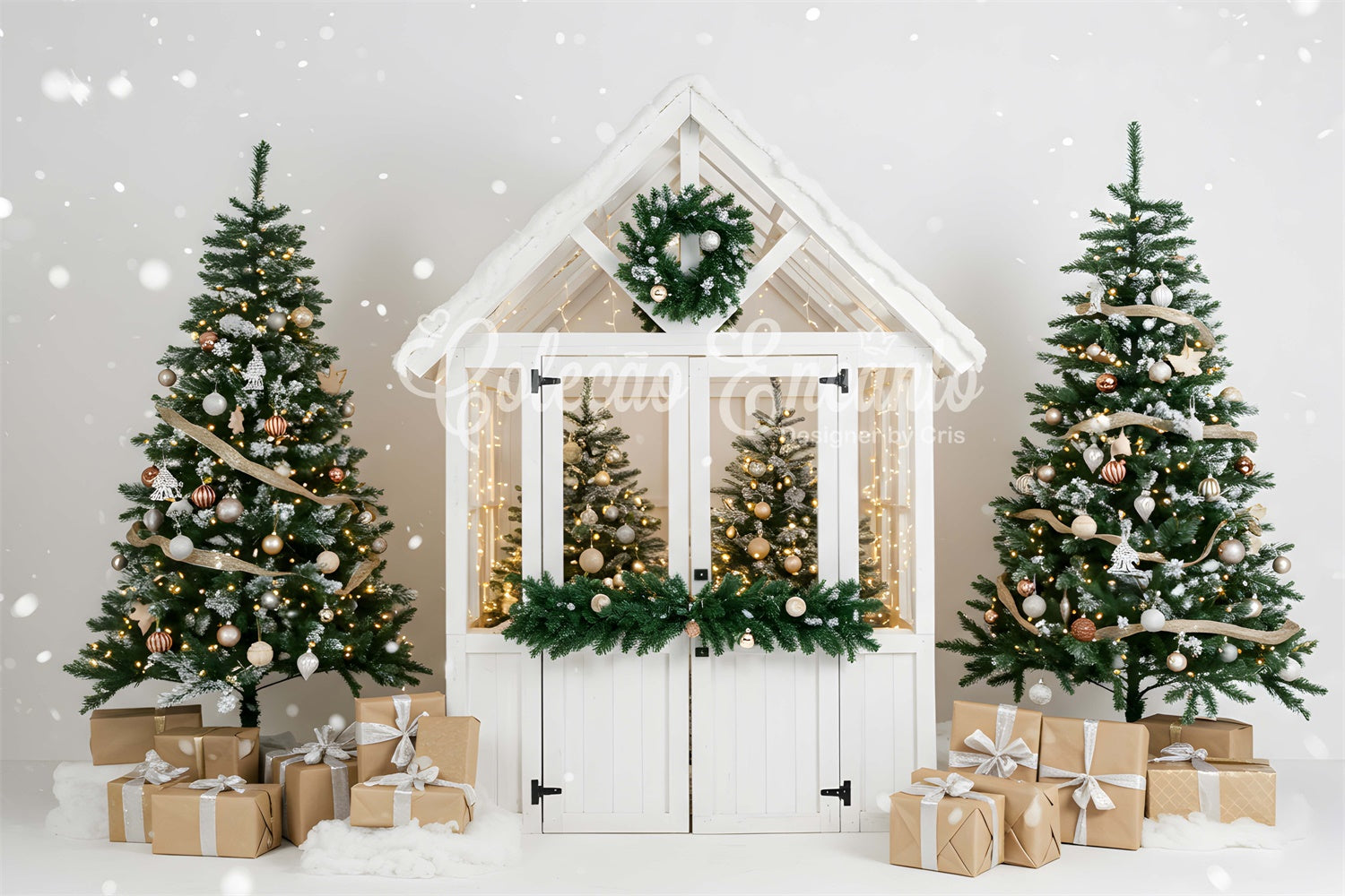 Christmas Backdrops Sale Chic White Winter Cottage Backdrop UK By Magali
